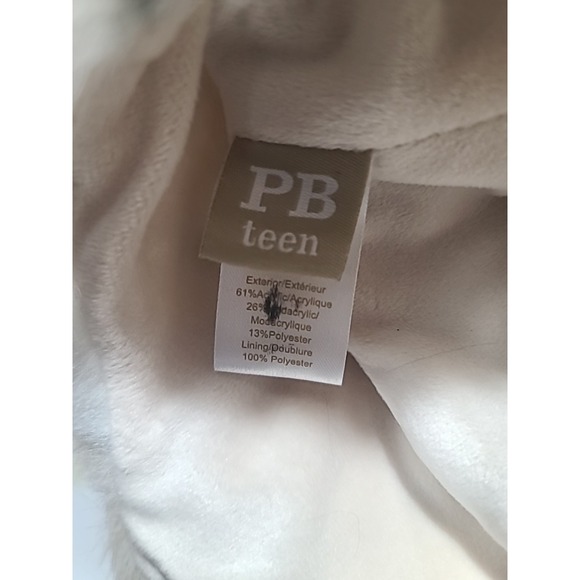 Pottery Barn Teen Faux Snow Leopard Fur Trapper Hat Pom Poms White One Size - Picture 6 of 6